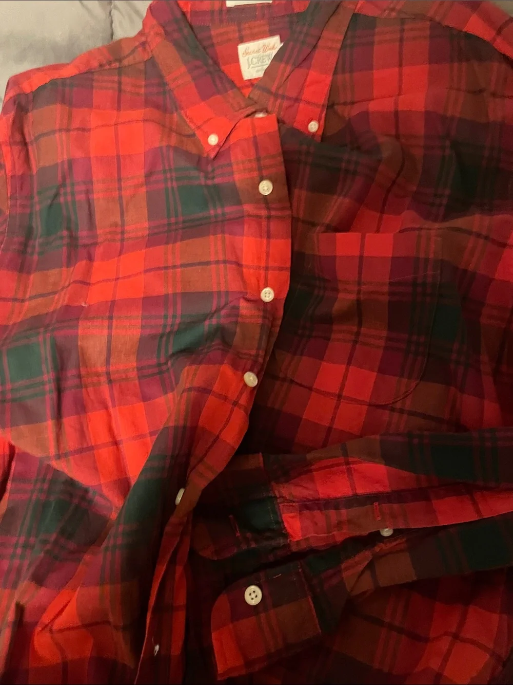 J. Crew Red and Green Plaid Button-Down Shirt - Men